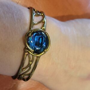 Boho Abalone Hand Made Small Wrist Cuff,Vintage/ Brass